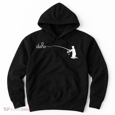 Fly Fish Idaho With White Text Trout Fishing Hoodie