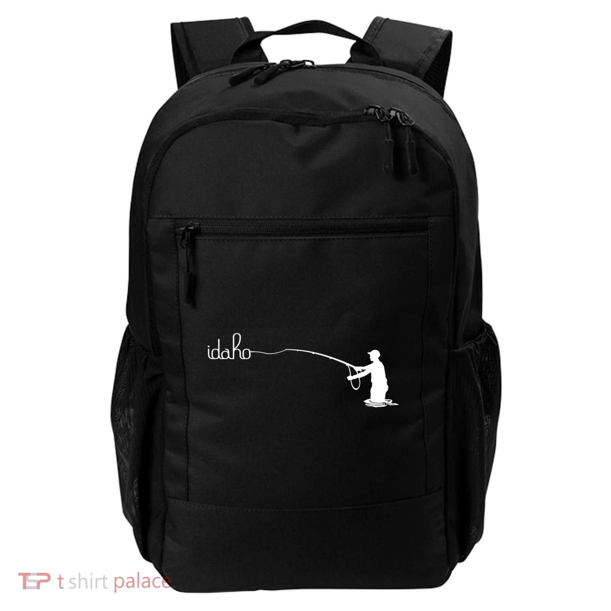 Fly Fish Idaho With White Text Trout Fishing Backpack