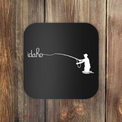 Fly Fish Idaho With White Text Trout Fishing Coaster
