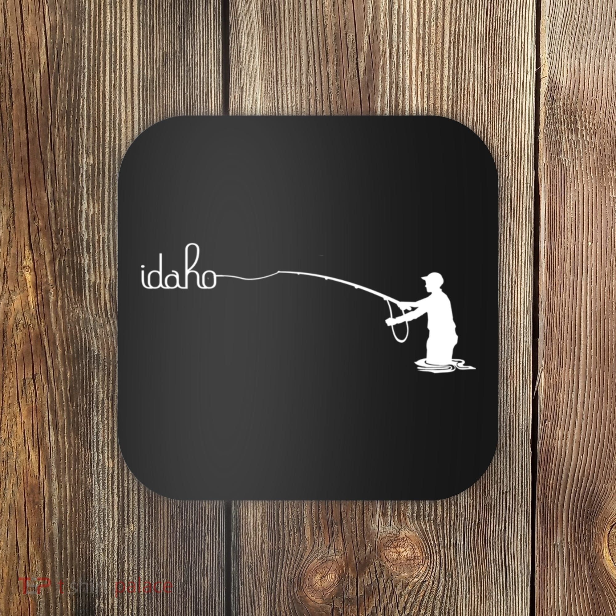 Fly Fish Idaho With White Text Trout Fishing Coaster