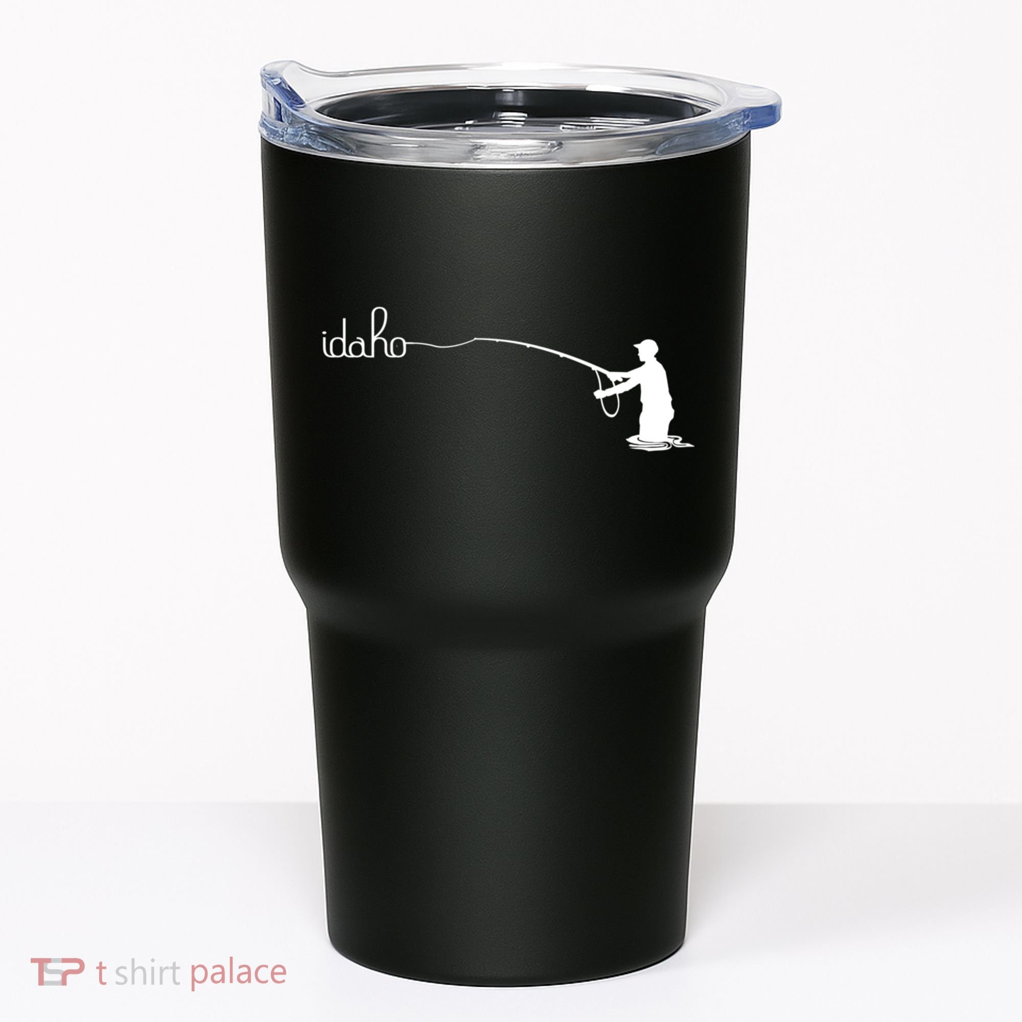 Fly Fish Idaho With White Text Trout Fishing Tumbler