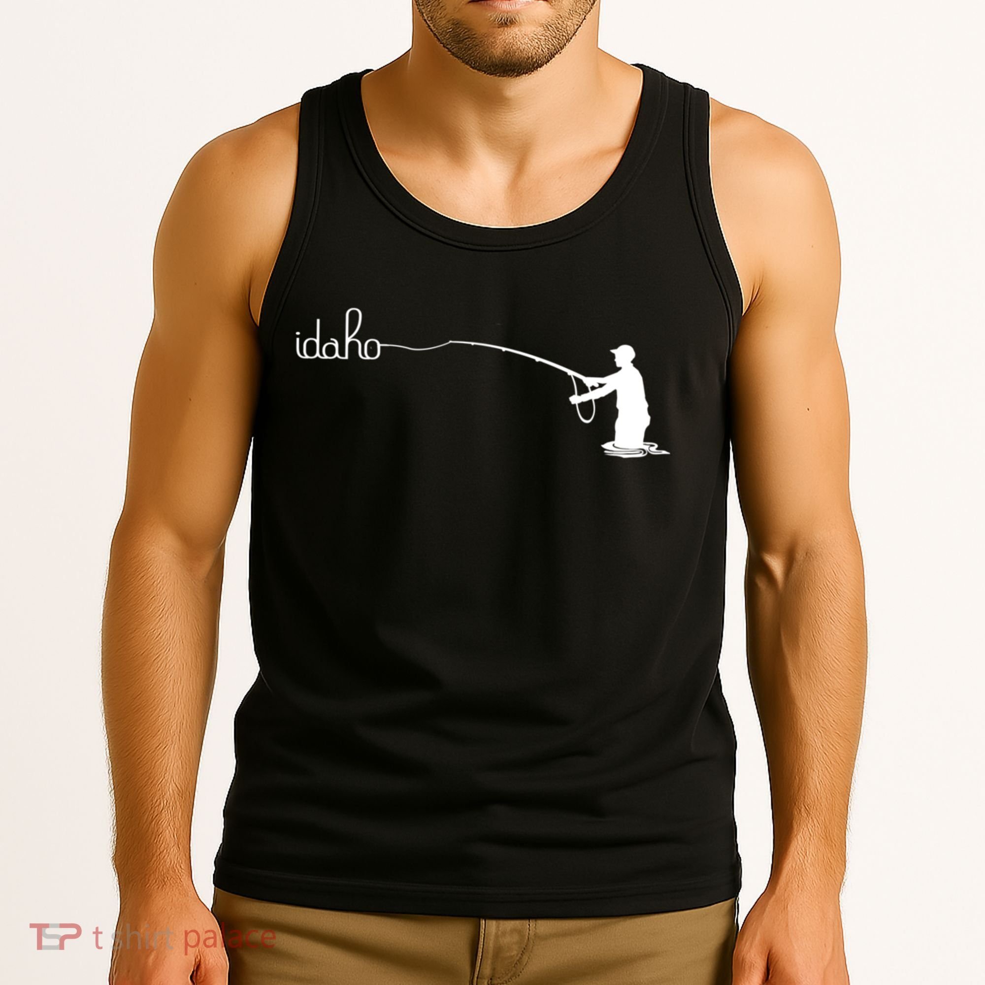 Fly Fish Idaho With White Text Trout Fishing Tank Top