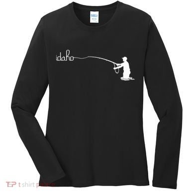 Fly Fish Idaho With White Text Trout Fishing Women's Long Sleeve Shirt