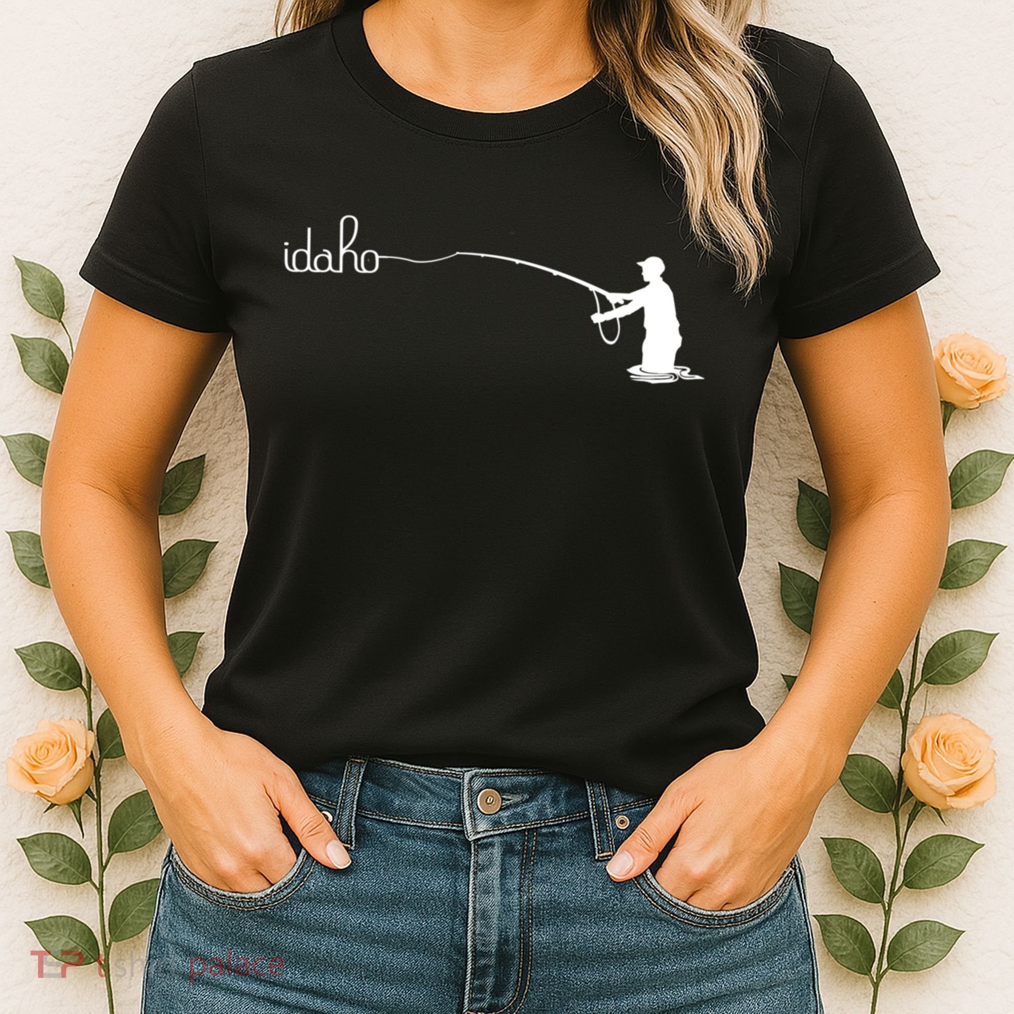 Fly Fish Idaho With White Text Trout Fishing Women's T-Shirt