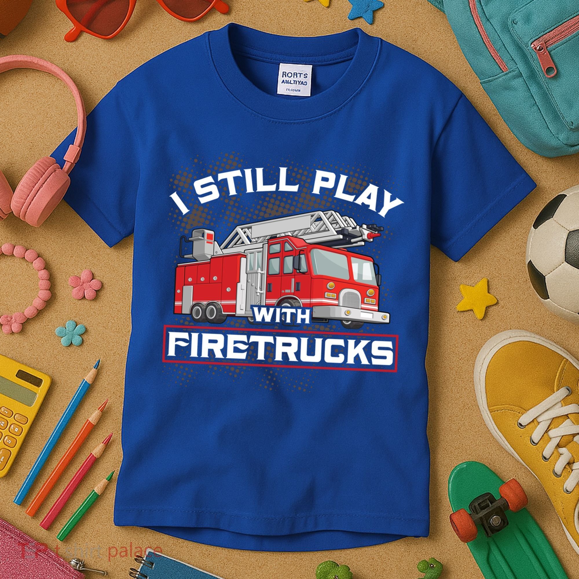 Firefighter Fire I Still Play With Firetrucks Funny Gift Kids T-Shirt
