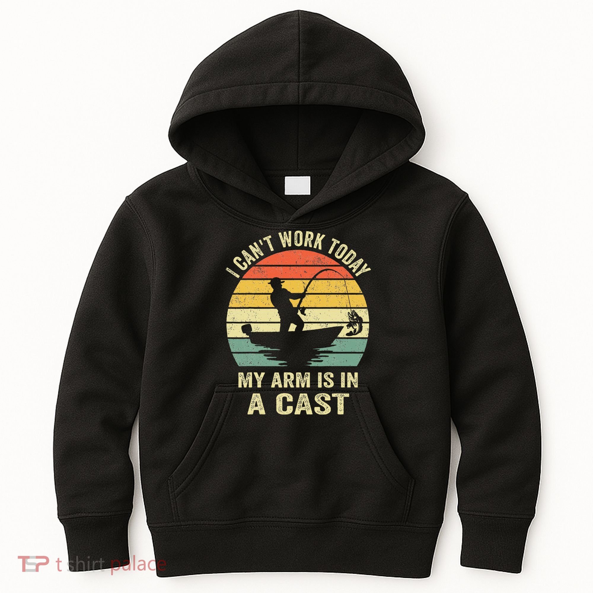 Funny Fisherman I Can't Work Today My Arm Is in a Cast Kids Hoodie