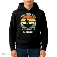 Funny Fisherman I Can't Work Today My Arm Is in a Cast Kids Hoodie thumb 4