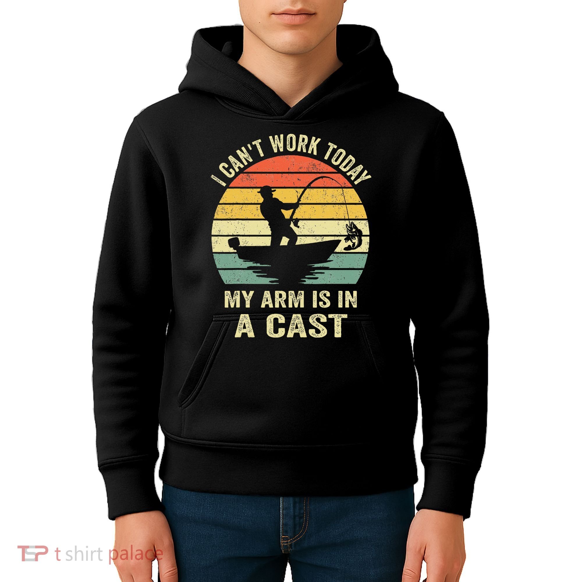 Funny Fisherman I Can't Work Today My Arm Is in a Cast Kids Hoodie