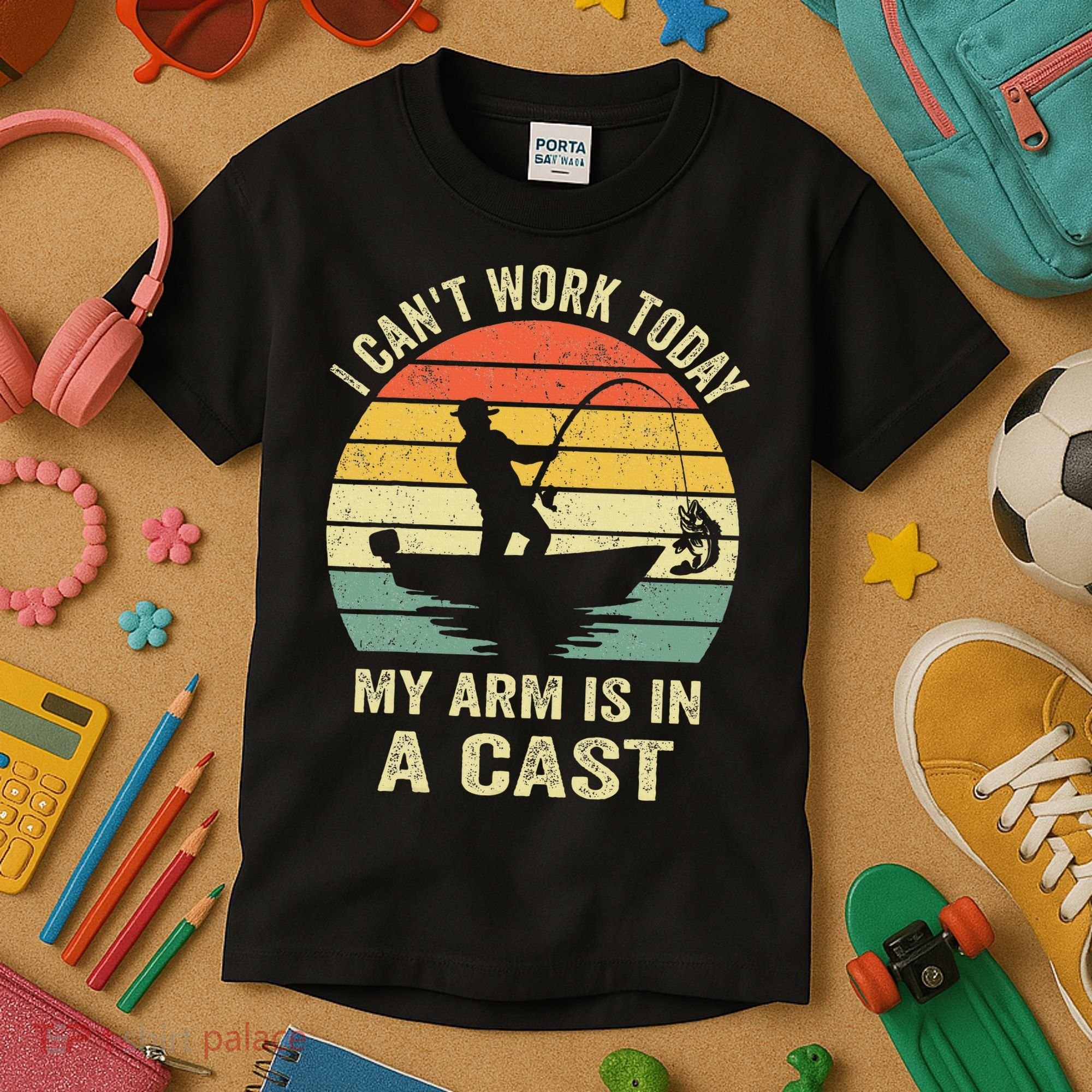 Funny Fisherman I Can't Work Today My Arm Is in a Cast Kids T-Shirt