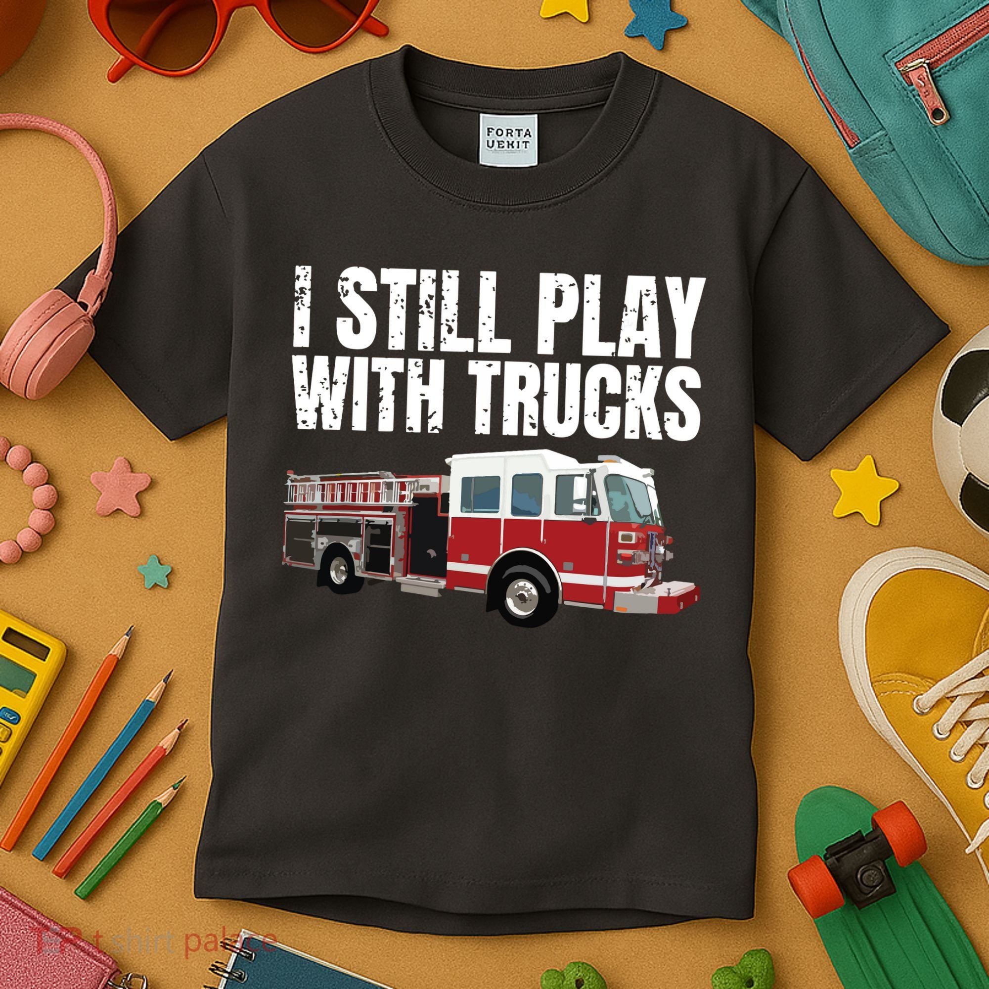 Funny Firefighter I Still Play With Fire Trucks Kids T-Shirt