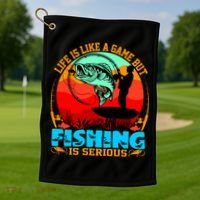 Funny Fishing Is Serious Golf Towel thumb 1
