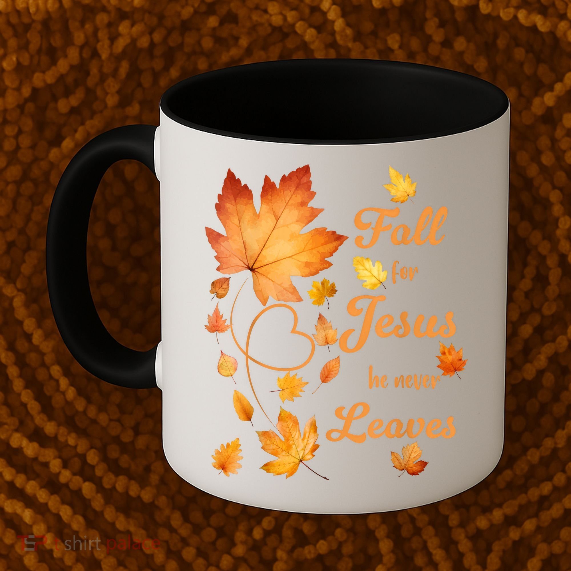 Fall For Jesus He Never Leave Beautiful Fall Leaves Coffee Mug