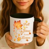 Fall For Jesus He Never Leave Beautiful Fall Leaves Coffee Mug thumb 3
