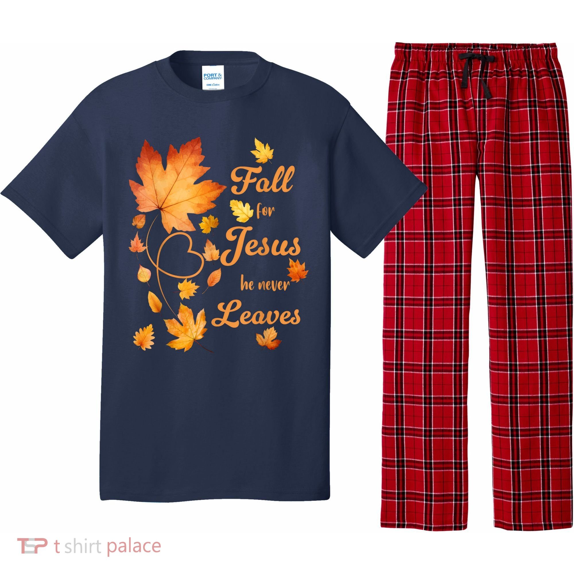 Fall For Jesus He Never Leave Beautiful Fall Leaves Pajama Set