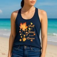 Fall For Jesus He Never Leave Beautiful Fall Leaves Women's Tank Top thumb 2