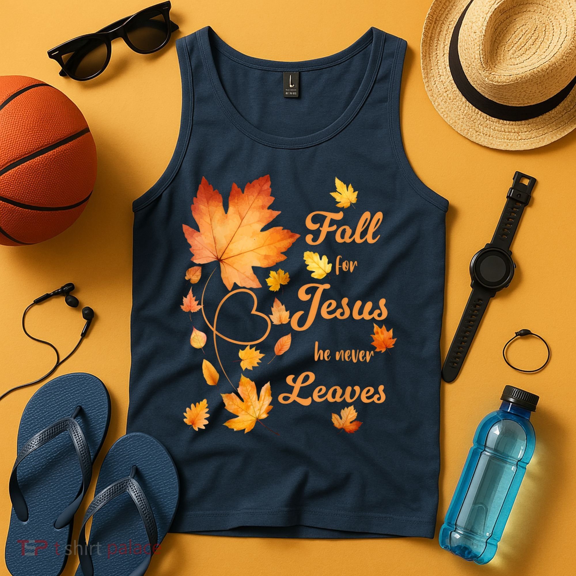 Fall For Jesus He Never Leave Beautiful Fall Leaves Tank Top