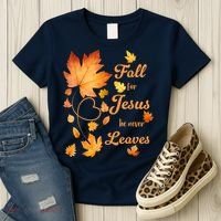Fall For Jesus He Never Leave Beautiful Fall Leaves Women's T-Shirt thumb 3