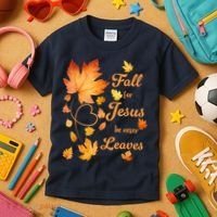 Fall For Jesus He Never Leave Beautiful Fall Leaves Kids T-Shirt thumb 3