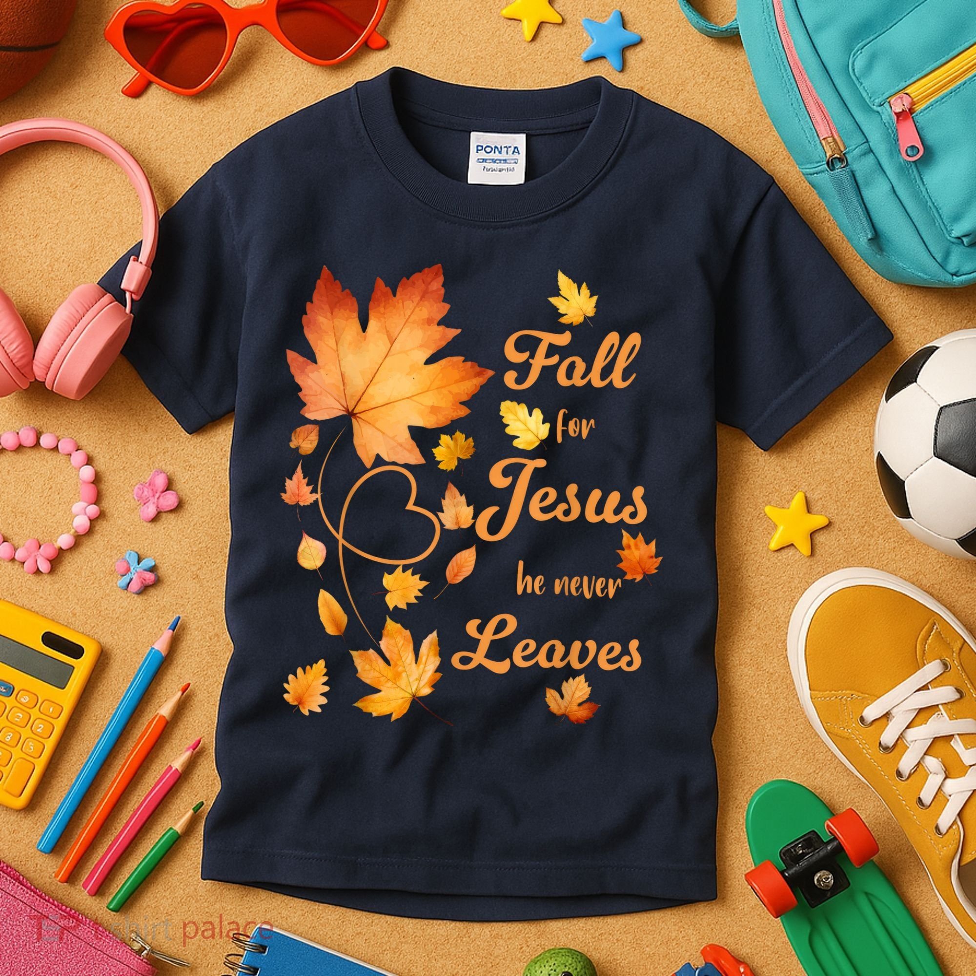 Fall For Jesus He Never Leave Beautiful Fall Leaves Kids T-Shirt