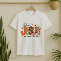 Fall For Jesus He Never Leaves Christian Thanksgiving T-Shirt thumb 2