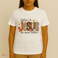 Fall For Jesus He Never Leaves Christian Thanksgiving T-Shirt thumb 4