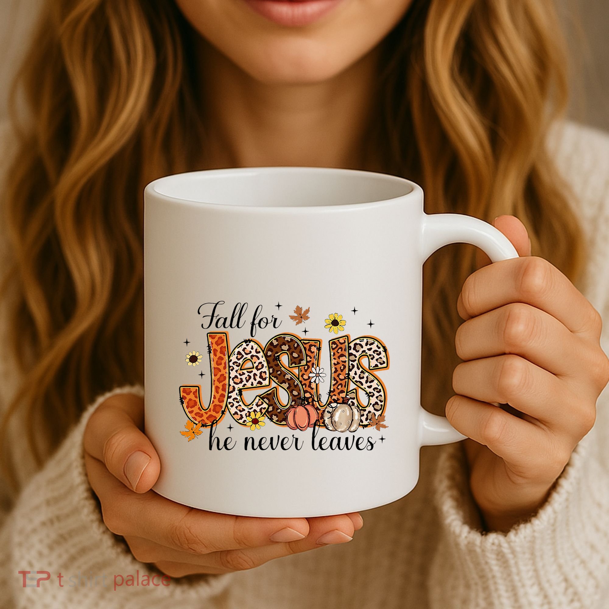 Fall For Jesus He Never Leaves Christian Thanksgiving Coffee Mug