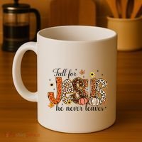 Fall For Jesus He Never Leaves Christian Thanksgiving Coffee Mug thumb 4