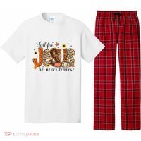 Fall For Jesus He Never Leaves Christian Thanksgiving Pajama Set thumb 0