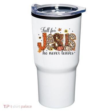 Fall For Jesus He Never Leaves Christian Thanksgiving Tumbler