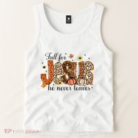 Fall For Jesus He Never Leaves Christian Thanksgiving Tank Top thumb 2