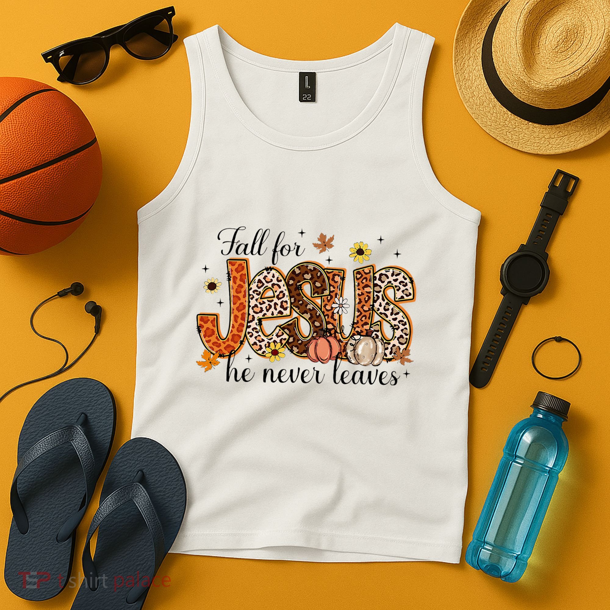 Fall For Jesus He Never Leaves Christian Thanksgiving Tank Top