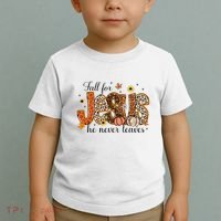 Fall For Jesus He Never Leaves Christian Thanksgiving Toddler T-Shirt thumb 2
