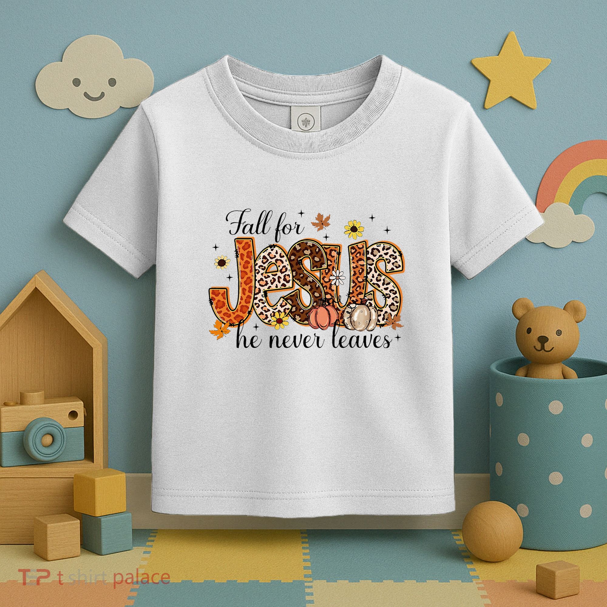 Fall For Jesus He Never Leaves Christian Thanksgiving Toddler T-Shirt