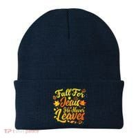 Fall For Jesus He Never Leaves Funny Fall Autumn Christian Beanie thumb 0