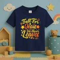 Fall For Jesus He Never Leaves Funny Fall Autumn Christian Toddler T-Shirt thumb 3
