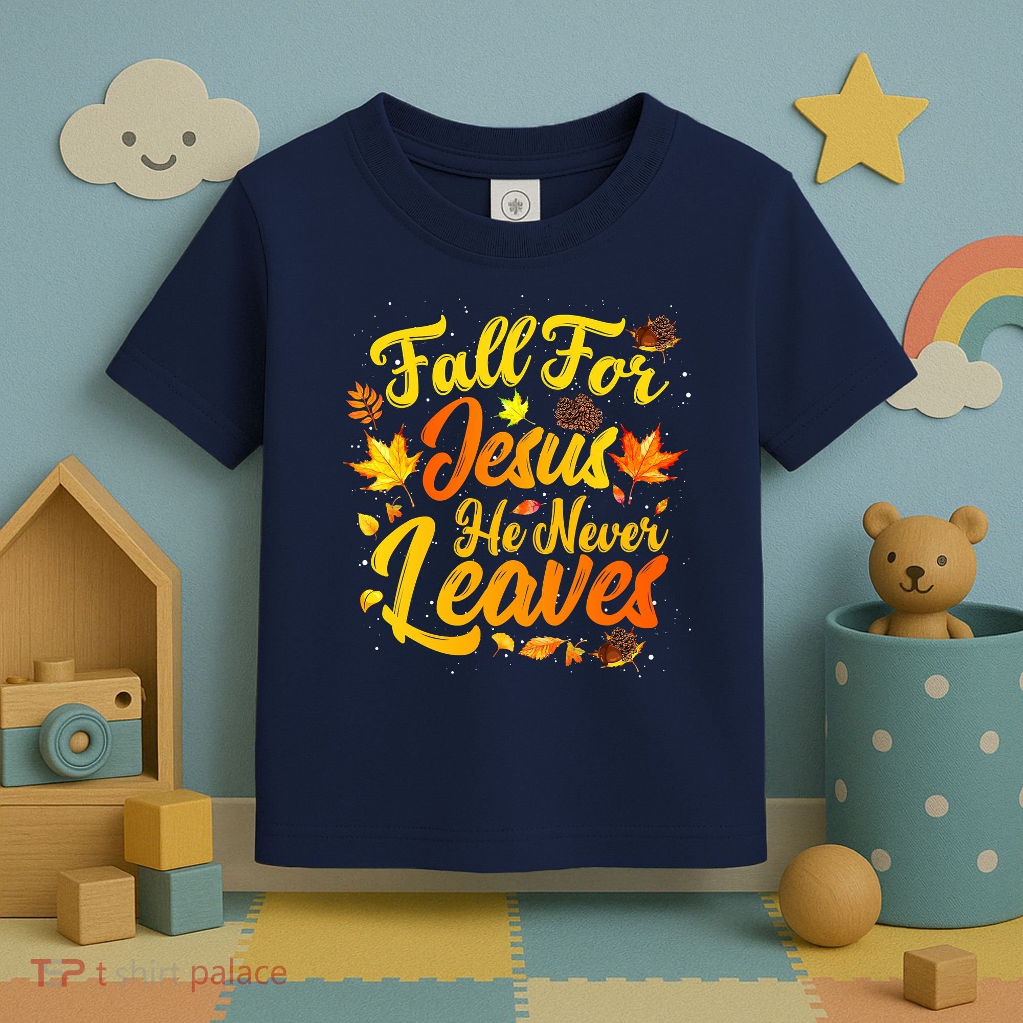 Fall For Jesus He Never Leaves Funny Fall Autumn Christian Toddler T-Shirt
