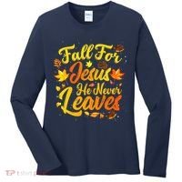 Fall For Jesus He Never Leaves Funny Fall Autumn Christian Women's Long Sleeve Shirt thumb 0