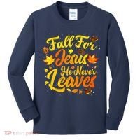 Fall For Jesus He Never Leaves Funny Fall Autumn Christian Kids Long Sleeve Shirt thumb 0
