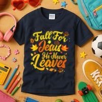 Fall For Jesus He Never Leaves Funny Fall Autumn Christian Kids T-Shirt thumb 3