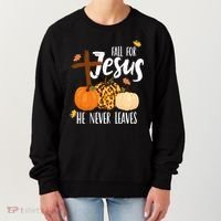 Fall For Jesus He Never Leaves Cross Pumpkin Women's Sweatshirt thumb 0