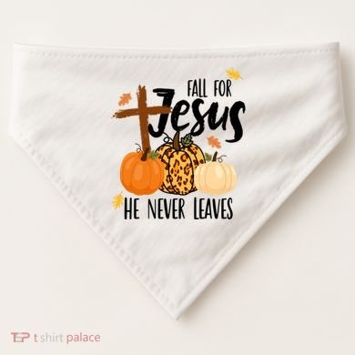 Fall For Jesus He Never Leaves Cross Pumpkin USA-Made Doggie Bandana