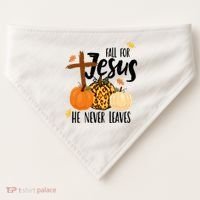 Fall For Jesus He Never Leaves Cross Pumpkin USA-Made Doggie Bandana thumb 0