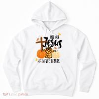 Fall For Jesus He Never Leaves Cross Pumpkin Hoodie thumb 0