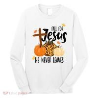 Fall For Jesus He Never Leaves Cross Pumpkin Long Sleeve Shirt thumb 0
