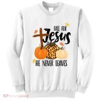 Fall For Jesus He Never Leaves Cross Pumpkin Sweatshirt thumb 0