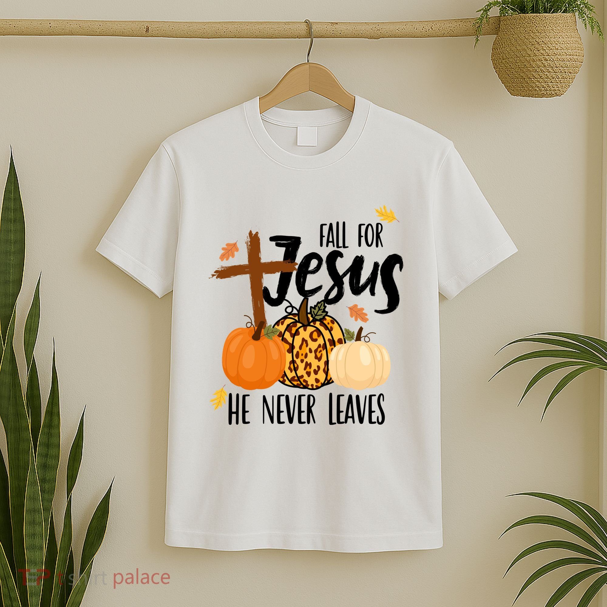 Fall For Jesus He Never Leaves Cross Pumpkin T-Shirt