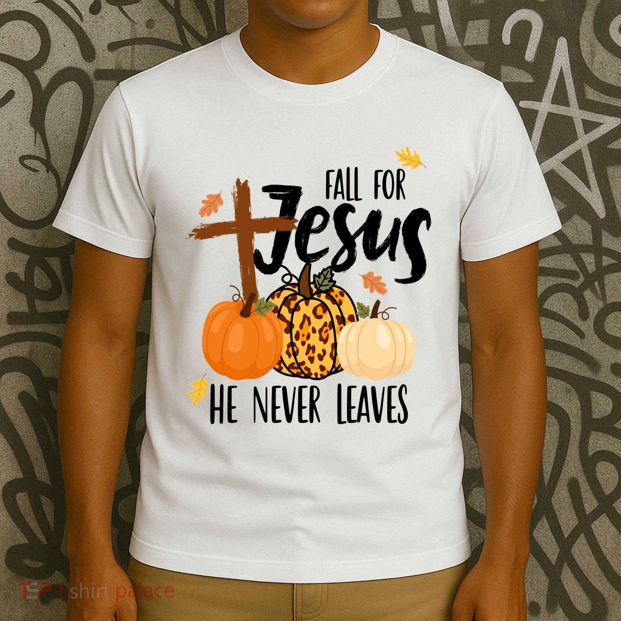 Fall For Jesus He Never Leaves Cross Pumpkin T-Shirt