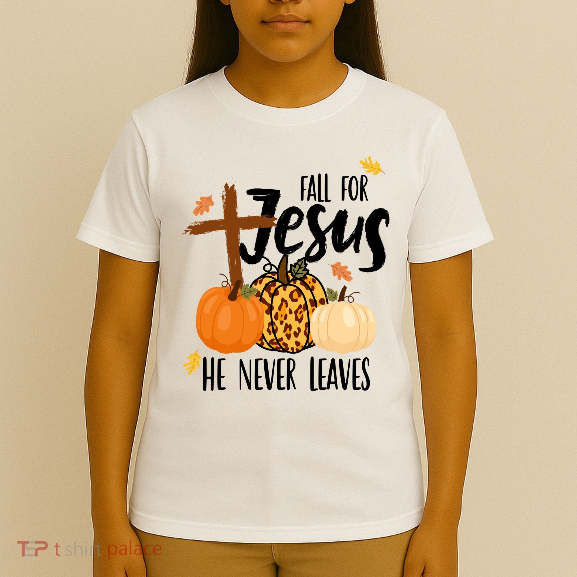 Fall For Jesus He Never Leaves Cross Pumpkin T-Shirt