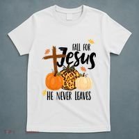 Fall For Jesus He Never Leaves Cross Pumpkin T-Shirt thumb 5