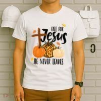 Fall For Jesus He Never Leaves Cross Pumpkin T-Shirt thumb 6